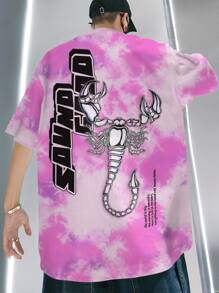 Manfinity EMRG Loose Fit Men's Tie-Dye Letter & Animal Printed T-Shirt - Multicolor - View 1