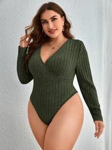 SHEIN Frenchy 大碼交疊領連體衣 - 軍綠色 - 查看 4