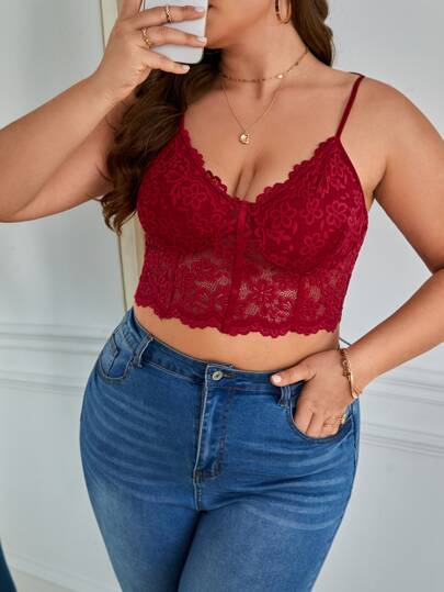 SHEIN Privé 大碼蕾絲吊帶短上衣
