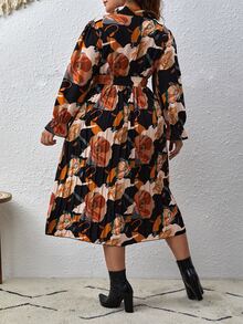 SHEIN Clasi Vestido con cinturón con estampado floral de manga con volante - Multicolor - Ver 2