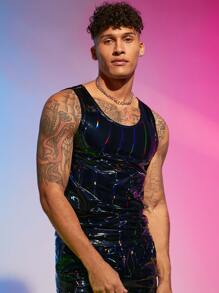 FeverCity Men Hologram Tank Top - Black - View 5