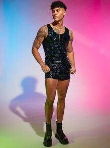 FeverCity Men Hologram Tank Top - Black - View 4