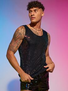 Manfinity RebelGame Men Sequin Tank Top - Multicolor - View 6