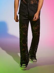 FeverCity Men Solid Lace Trousers - Black - View 3