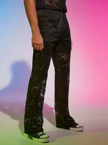 FeverCity Men Solid Lace Trousers - Black - View 1