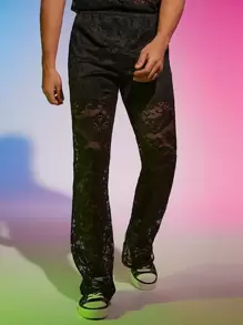 FeverCity Men Solid Lace Trousers - Black - View 5