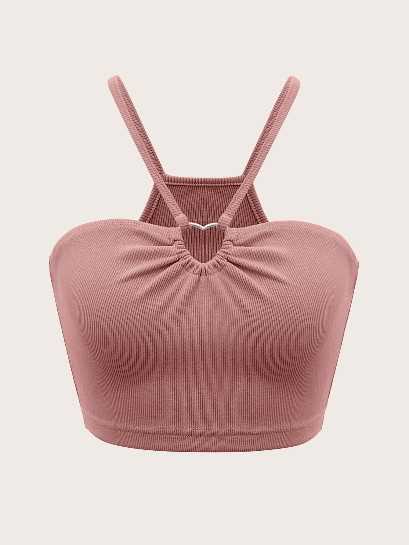 SHEIN ICON 愛心環狀細節吊帶上衣 - 藕粉色 - 查看 1