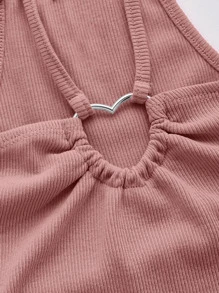 SHEIN ICON 愛心環狀細節吊帶上衣 - 藕粉色 - 查看 5