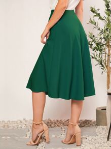 SHEIN Clasi Solid Flare Skirt - Green - View 3