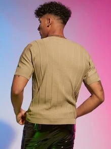 Manfinity Hombres Top unicolor tejido de canalé - Caqui - Ver 3