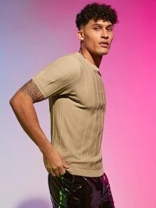 Manfinity Hombres Top unicolor tejido de canalé - Caqui - Ver 2