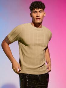 Manfinity Hombres Top unicolor tejido de canalé - Caqui - Ver 1