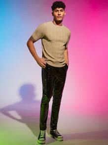 Manfinity Hombres Top unicolor tejido de canalé - Caqui - Ver 6