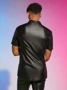 FeverCity Áo sơ mi Nam Nút phía trước màu trơn Đường phố - màu đen - Xem 2