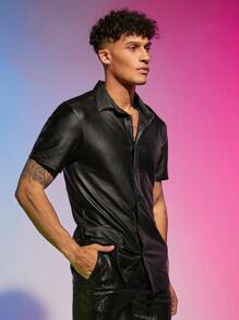 FeverCity Áo sơ mi Nam Nút phía trước màu trơn Đường phố - màu đen - Xem 5