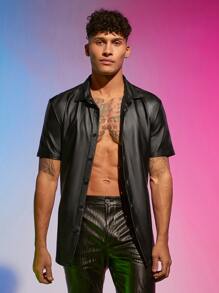 FeverCity Áo sơ mi Nam Nút phía trước màu trơn Đường phố - màu đen - Xem 6