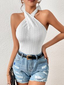 Chiquease Solid Backless Halter Top