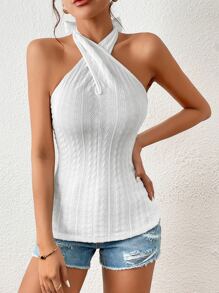 Chiquease Solid Backless Halter Top