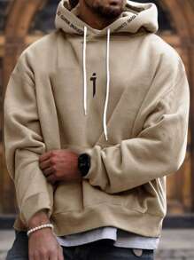 Manfinity Homme Nam Đồ họa Chữ cái Túi kangaroo Dây rút Ngoại cỡ Hoodie - Màu Khaki - Xem 1