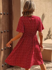 Breezaya Confetti Heart Print Butterfly Sleeve Dress - Red - View 2