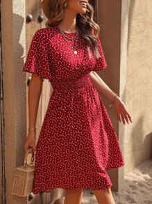 Breezaya Confetti Heart Print Butterfly Sleeve Dress - Red - View 3