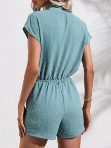 SHEIN LUNE Swiss Dot Surplice Neck Batwing Sleeve Romper - Mint Blue - View 3