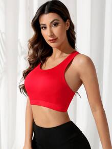 Cut Out Racerback Sports Bra - Red - View 3