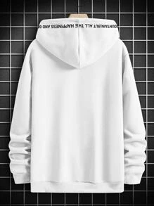 Manfinity Homme Men's Loose Hoodie With Letter Graphic, Kangaroo Pocket And Drawstring - White - View 2