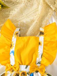 Toddler Girls Floral Print Ruffle Trim Bow Front Pinafore Dress - Multicolor - View 3