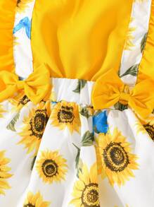Toddler Girls Floral Print Ruffle Trim Bow Front Pinafore Dress - Multicolor - View 4