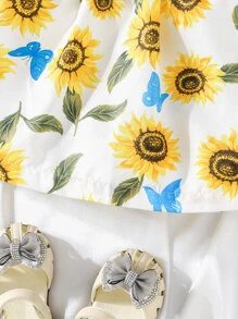 Toddler Girls Floral Print Ruffle Trim Bow Front Pinafore Dress - Multicolor - View 5