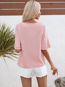 SHEIN LUNE Flounce Sleeve Solid Blouse - Baby Pink - View 2