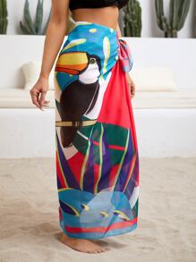 Falda pareo con bloque de color y nudo en el lado para el verano - Multicolor - Ver 5