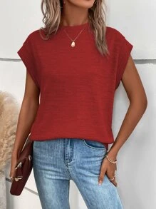 SHEIN LUNE 素色蝙蝠袖T恤 - 紅色 - 查看 1