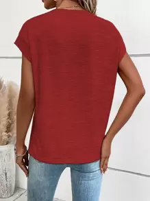 SHEIN LUNE 素色蝙蝠袖T恤 - 紅色 - 查看 2