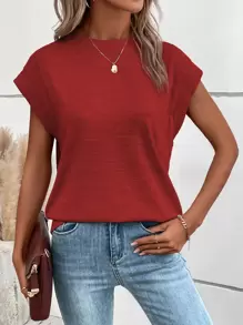 SHEIN LUNE 素色蝙蝠袖T恤 - 紅色 - 查看 3