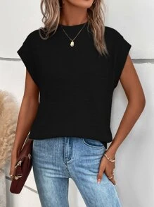 SHEIN LUNE Solid Batwing Sleeve Tee - Black - View 1