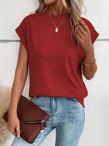 SHEIN LUNE 素色蝙蝠袖T恤 - 紅色 - 查看 4