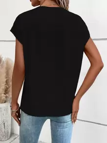 SHEIN LUNE Solid Batwing Sleeve Tee - Black - View 2