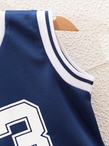 SHEIN Young Boy Letter Graphic Tank Top & Track Shorts, School, Campus, College Summer Holiday