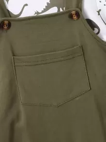 Baby Boy Dinosaur Print Tee & Patched Pocket Overall Romper - Multicolor - View 4