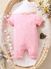 Rompers Em bé Xù viền lá sen Hoạt hình - Hồng - Xem 2