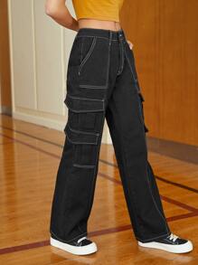 SHEIN Coolane 翻蓋口袋包縫工裝牛仔褲