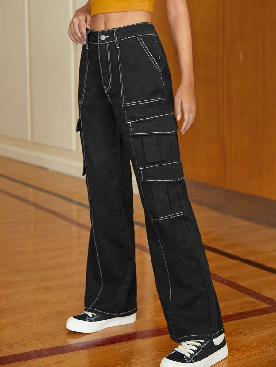 SHEIN Coolane 翻蓋口袋包縫工裝牛仔褲