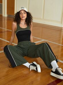 SHEIN EZwear 撞色滾邊背心上衣和褲子 - 彩色 - 查看 3