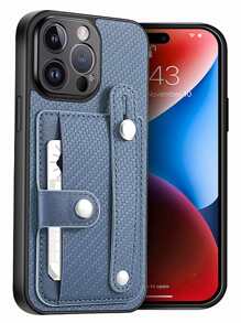 素色手機殼帶腕帶支架和插卡槽 - 藍色 - 查看 1