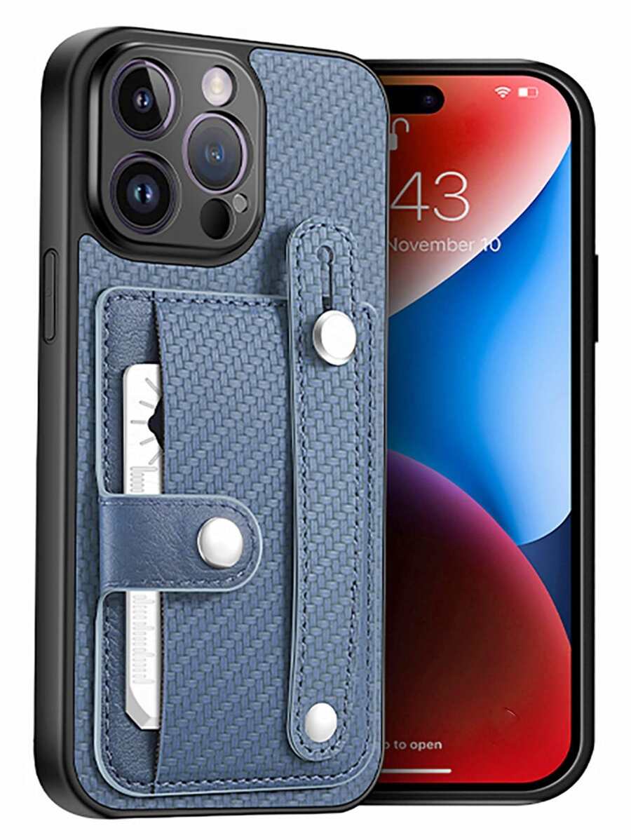 素色手機殼帶腕帶支架和插卡槽 - 藍色 - 查看 1