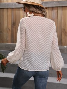 SHEIN LUNE V Neck Lantern Sleeve Blouse - Apricot - View 2