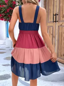 Breezaya 撞色交叉圍裹露背荷葉邊連衣裙 - 彩色 - 查看 2