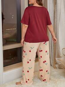 Conjunto de pijama con cereza & con estampado de letra - Multicolor - Ver 2